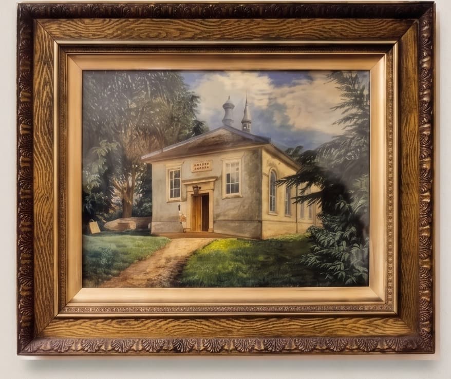 Oil painting of the original Baptist chapel, now the Masonic Hall