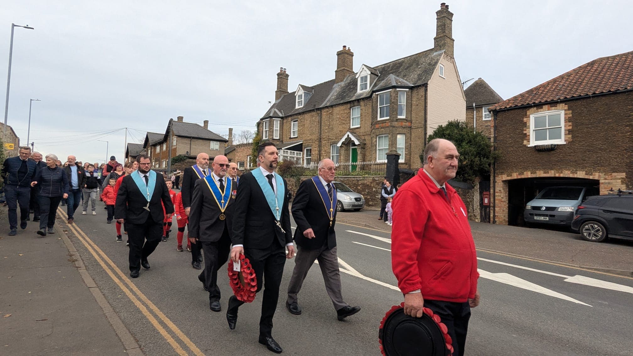 Members processing through Downham Market on Remembrance Sunday